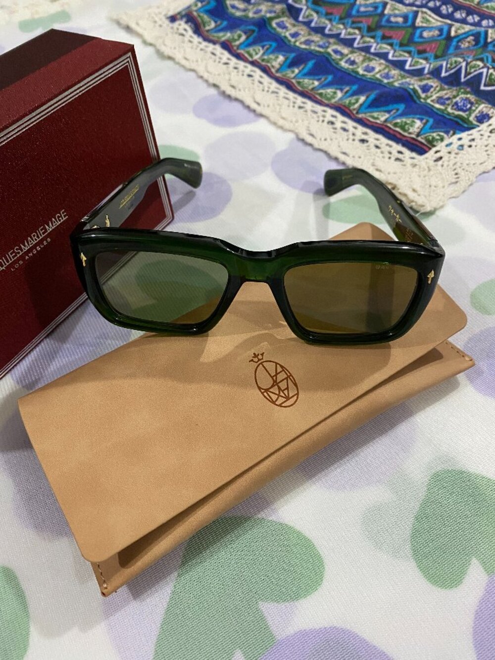 Jacques Marie Mage Dark Green Square-Frame Sunglasses